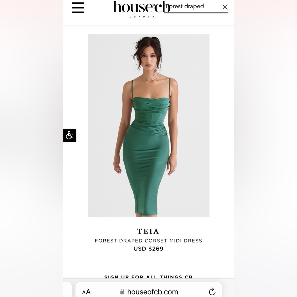 House of CB Teia Forest Draped Corset MIDI Dress teal housecb WORN ONCE